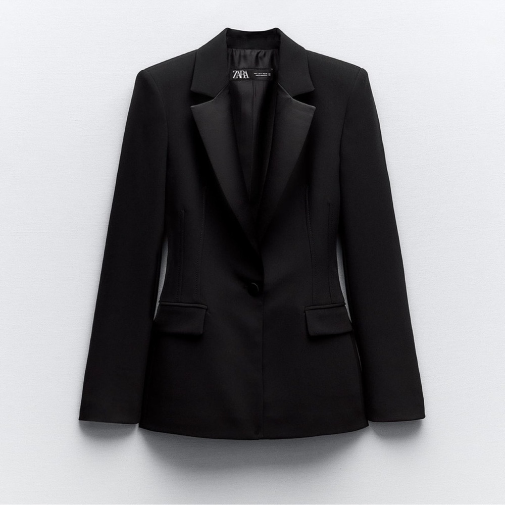 ZARA 2 PIECES MATCHING SET SATIN EFFECT TUXEDO JACKET AND  PANT XS US 2